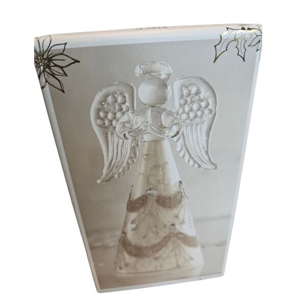 Pier 1 Angel Glass Angel Glittery dress Clear & Metal with Box, Satin lining - Picture 3 of 8